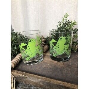 Pair Of Vtg Taste Setter Rocks Glass Whiskey Old Fashioned Frogs Palms 12oz